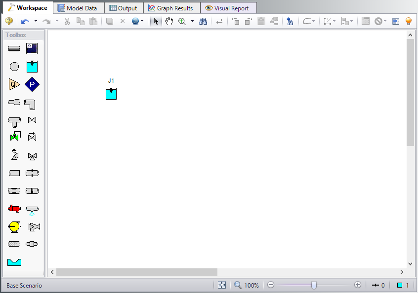 The Workspace with one reservoir junction placed.